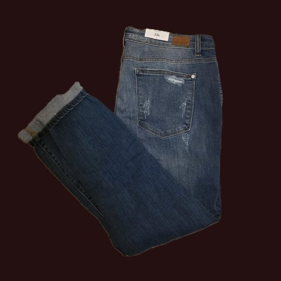 JUDY BLUE Jeans 3XL Women's PLUS Skinny Midrise Distressed Stretch Leopard Print - Picture 2 of 9